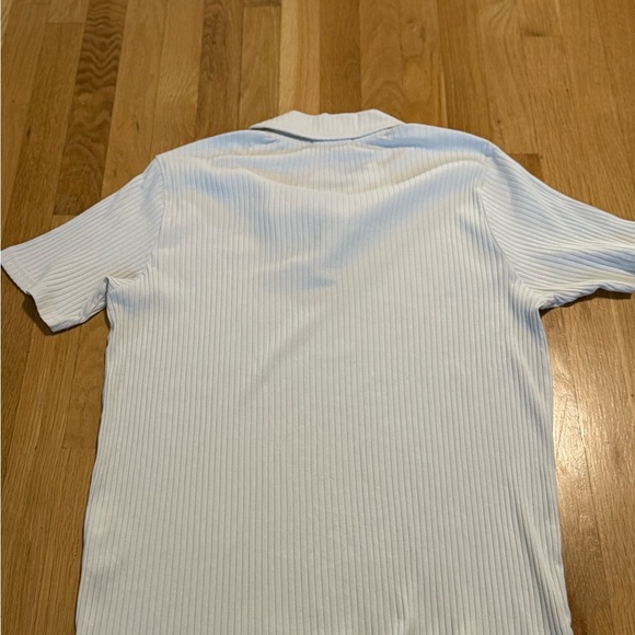 Karl Lagerfeld Paris off white ribbed polo shirt size medium men's classic shirt - Picture 5 of 7